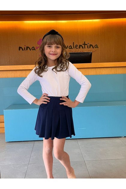 Short Saia Infantil Escolar Plissado Azul Marinho